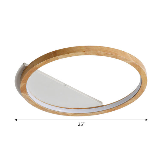 Contemporary Led Wood Ring Flush Mount Ceiling Light In Beige - 13’/17’/21’ Width