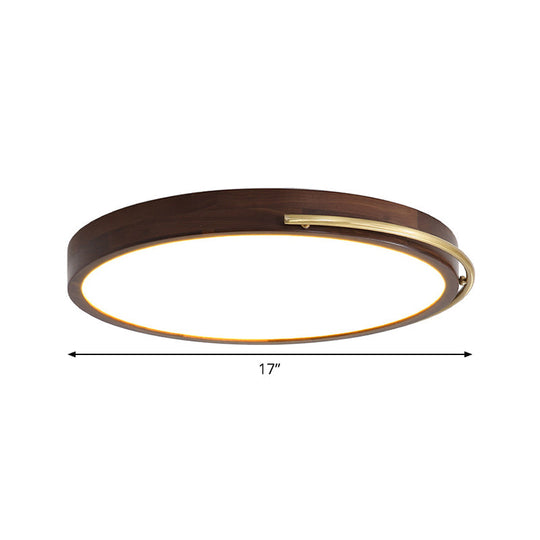 Minimalist Brown Wood Led Flush Mount Ceiling Lamp For Bedroom - 13’/17’/21’ Wide
