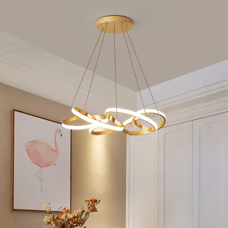 Modern Metal Led Dining Pendant Lamp - Twisted Round Ceiling Chandelier In Gold Warm/White Lighting
