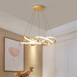 Modern Gold Metal Led Ceiling Chandelier - Twisted Round Pendant Lamp For Dining Room With