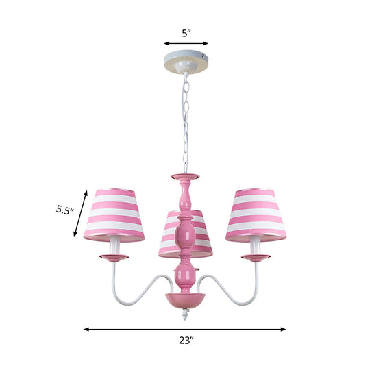 Nordic Style Pink Fabric Stripe Suspension Chandelier For Restaurants