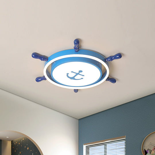 Blue/Gold Rudder Led Flush Ceiling Light In Warm/White For Children’s Room - Mediterranean