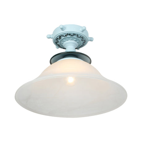 Nautical Glass Bell Semi-Flush Mount Ceiling Light For Hallways With Opaline And 1 Bulb In