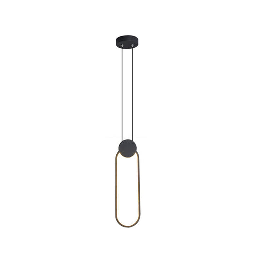 Minimalist Led Black Ellipse Pendant Light With Warm/White Illumination - Metallic Hanging Ceiling