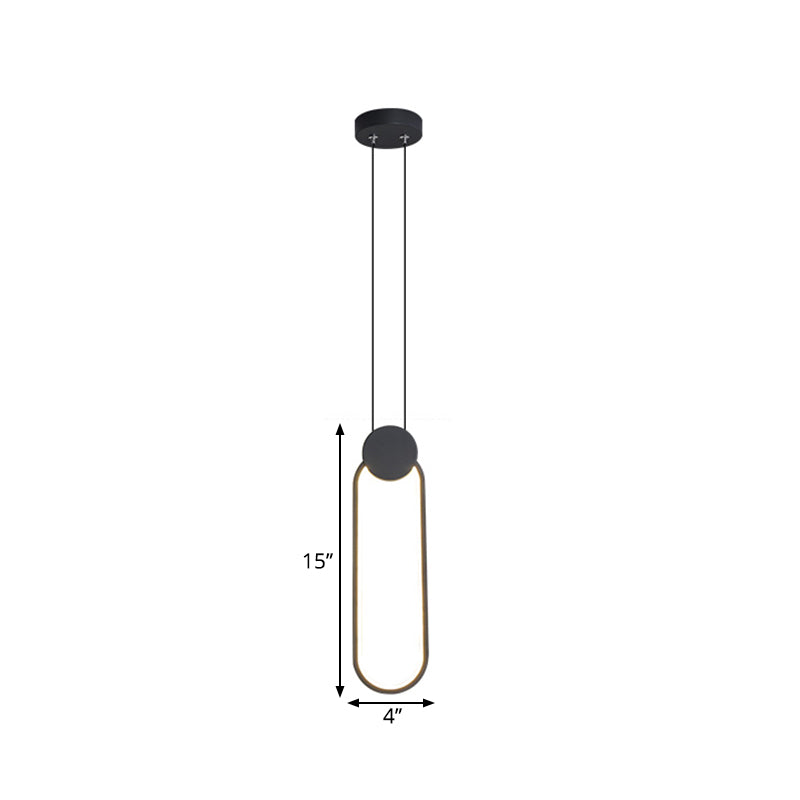 Minimalist Led Black Ellipse Pendant Light With Warm/White Illumination - Metallic Hanging Ceiling