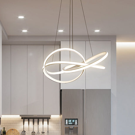 Modern Metallic Hanging Lamp: Led White Chandelier Lighting With Warm/White Light