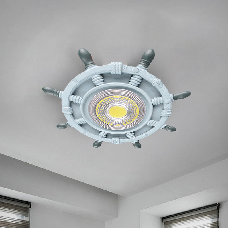 Navigate The Seas With Rudder Flush Mount Lighting Fixture For Kids Room In Blue Ceiling Light
