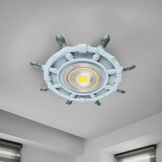 Navigate The Seas With Rudder Flush Mount Lighting Fixture For Kids Room In Blue Ceiling Light