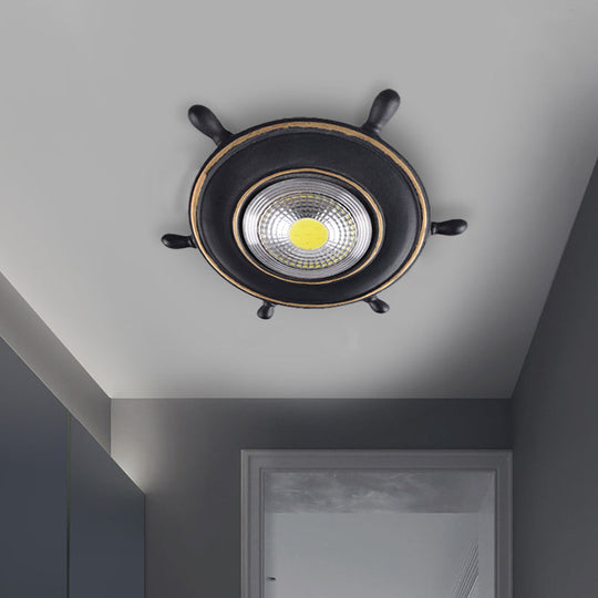 Navigate The Seas With Rudder Flush Mount Lighting Fixture For Kids Room In Blue Ceiling Light