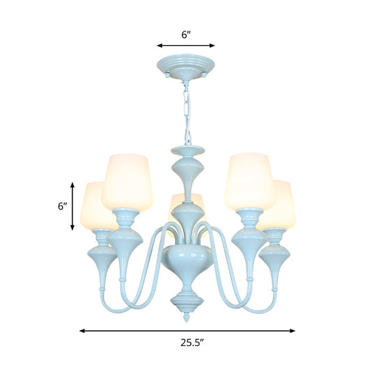 Blue Nordic Style Cylinder Chandelier: Metal Hanging Light For Study Room