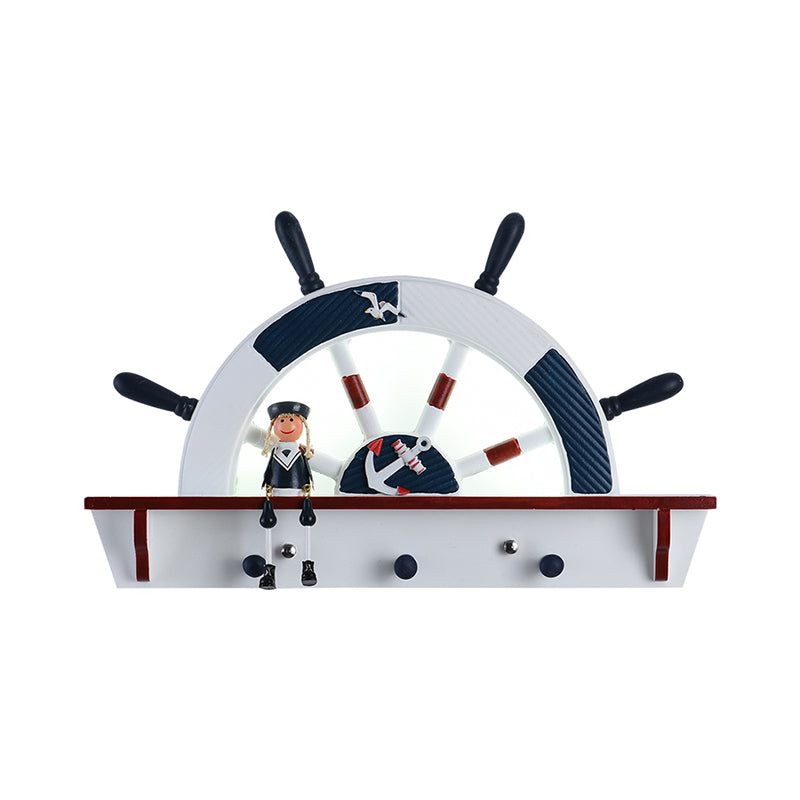 Blue Sailor Mediterranean Led Wall Sconce With Wood Rudder Flush Mount