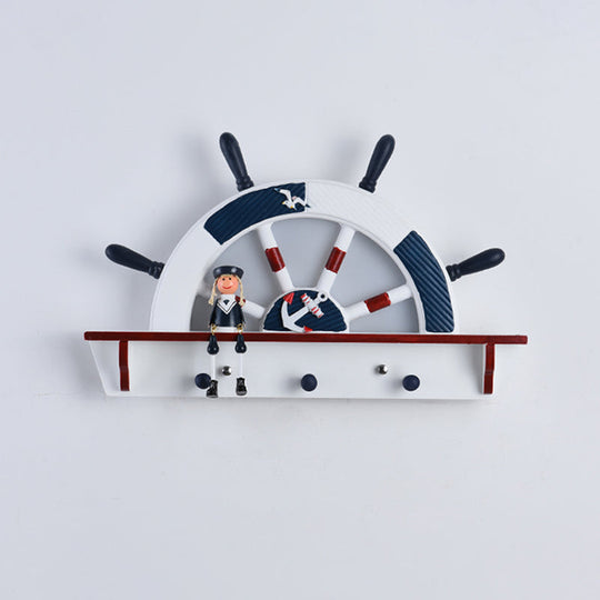 Blue Sailor Mediterranean Led Wall Sconce With Wood Rudder Flush Mount