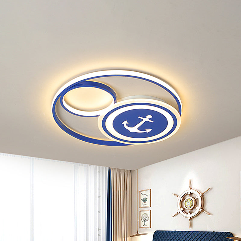 16’/19.5’ W Led Blue Flushmount Lighting: Mediterranean Acrylic Disk Flush Ceiling Light For