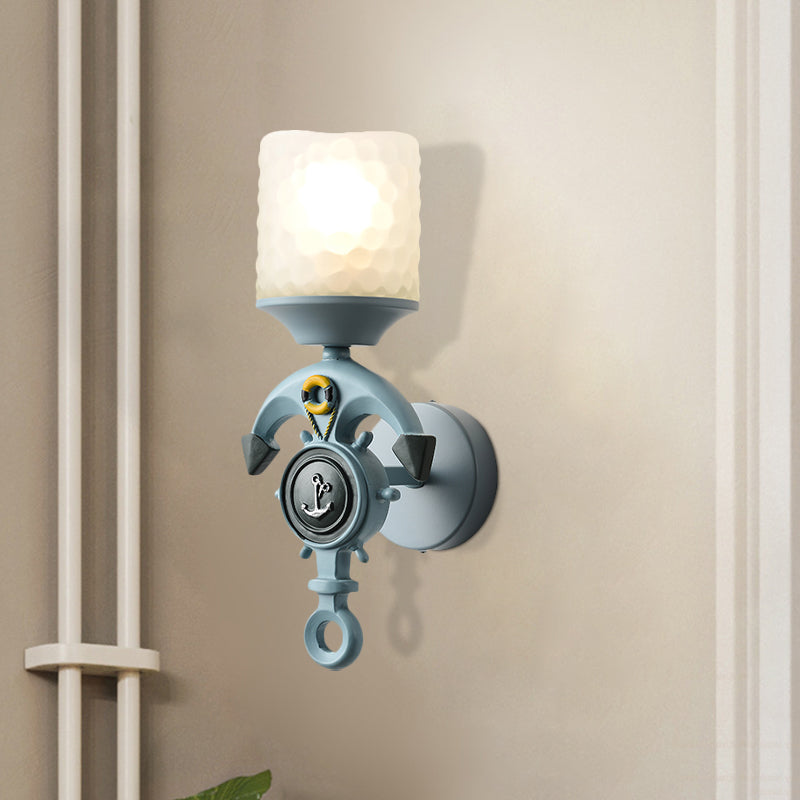 Modern Anchor Resin Wall Light With Blue Glass Shade