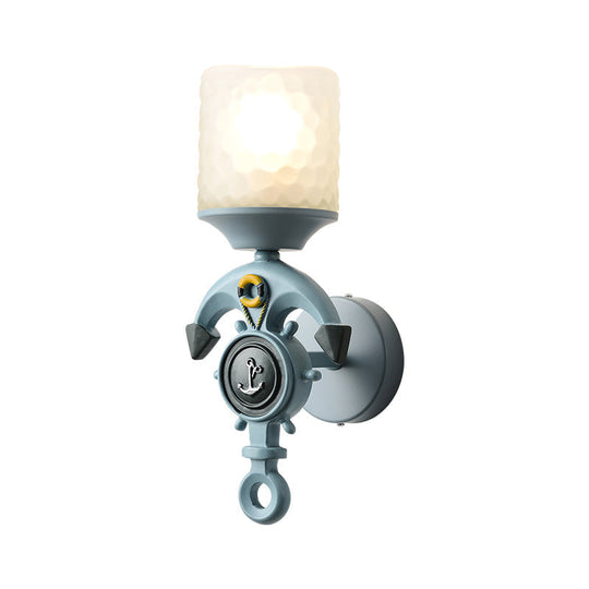 Modern Anchor Resin Wall Light With Blue Glass Shade