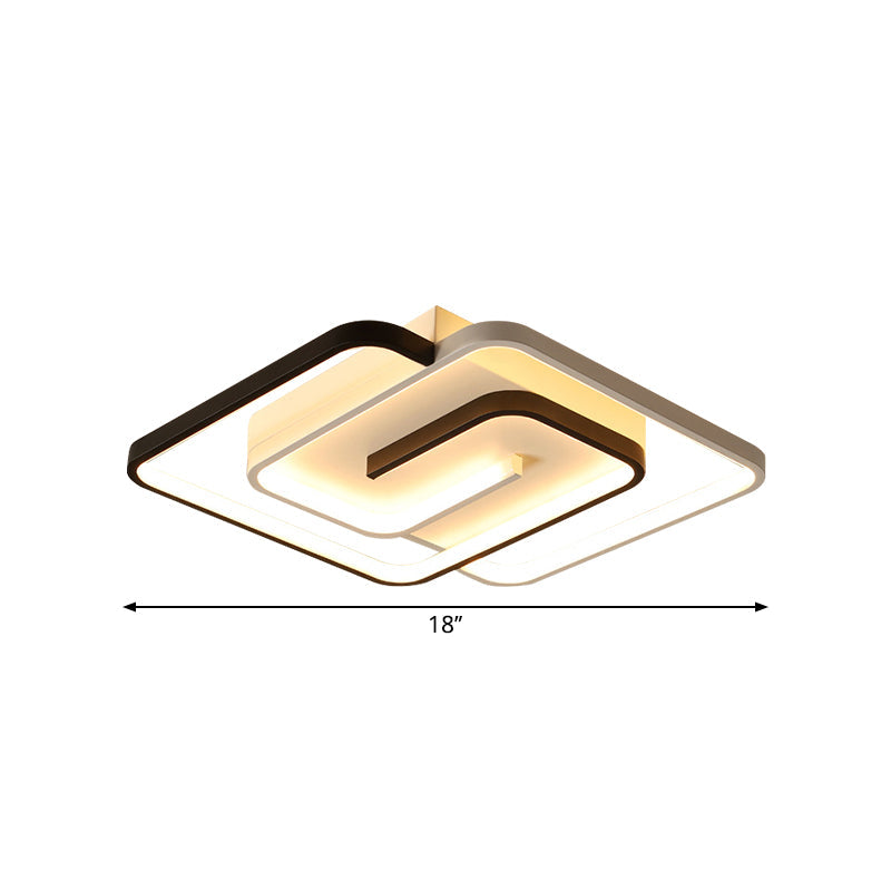 White Square Bedroom Flush Mount Light: Led Acrylic Simplicity Ceiling Fixture 18’/21.5’ Width