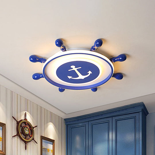 Blue Rudder Ceiling Led Fixture In Children’s Style With Acrylic Flush Lighting - Warm/White