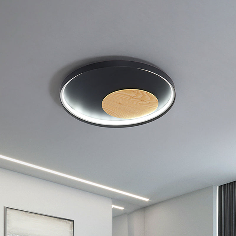 12’/16’/19.5’ Simple Led Ceiling Flush Mount Light Fixture - Black/White Circular Design With
