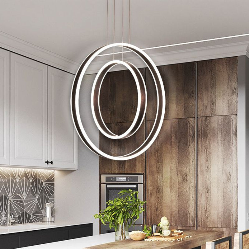Dark Coffee Dual Hoop Pendant Light With Led Down Lighting In Warm/White / Warm
