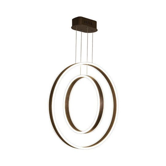 Minimalist Led Dual Hoop Pendant Light With Warm/White Down Lighting - Dark Coffee Aluminum