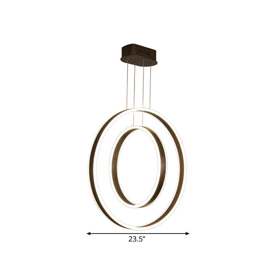 Dark Coffee Dual Hoop Pendant Light With Led Down Lighting In Warm/White