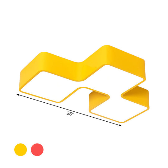 Kids’ Led Flushmount Light In Red/Yellow - Building Block Kindergarten Design