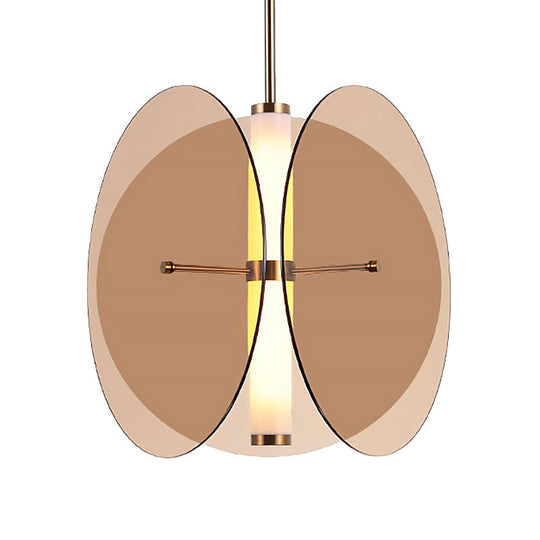 Modernist Amber/Smoke Glass Pendant Light With Led 1-Light 3 Disks Hanging Ceiling Lamp