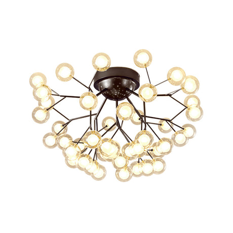 Modern Black Metal Glass Twig Semi Ceiling Mount Bedroom Lamp