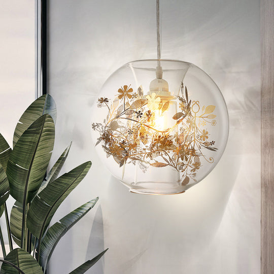 Contemporary Glass Pendant Light For Living Room - Transparent Orb Shade Single Head Suspension Gold