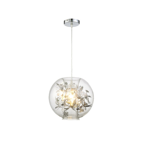 Contemporary Glass Pendant Light For Living Room - Transparent Orb Shade Single Head Suspension