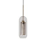 Modern Clear Glass Hanging Light With Mesh Screen For Balcony - Capsule Shape