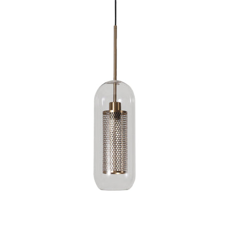 Modern Clear Glass Hanging Light With Mesh Screen For Balcony - Capsule Shape