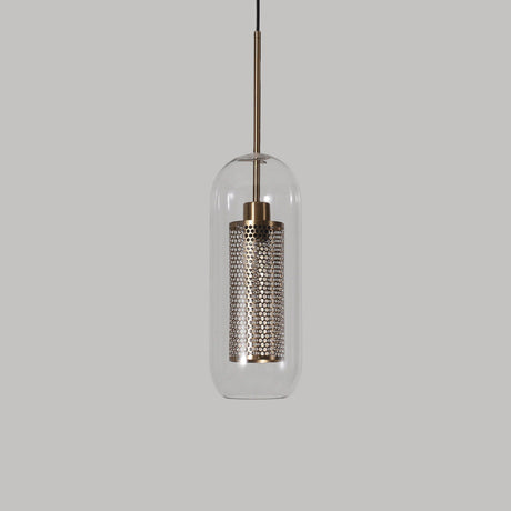 Modern Clear Glass Capsule Hanging Light With Mesh Screen For Balcony Ceiling - 1