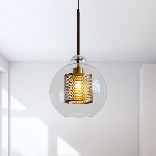 Contemporary Clear Glass Orb Pendant Light For Dining Room Bronze