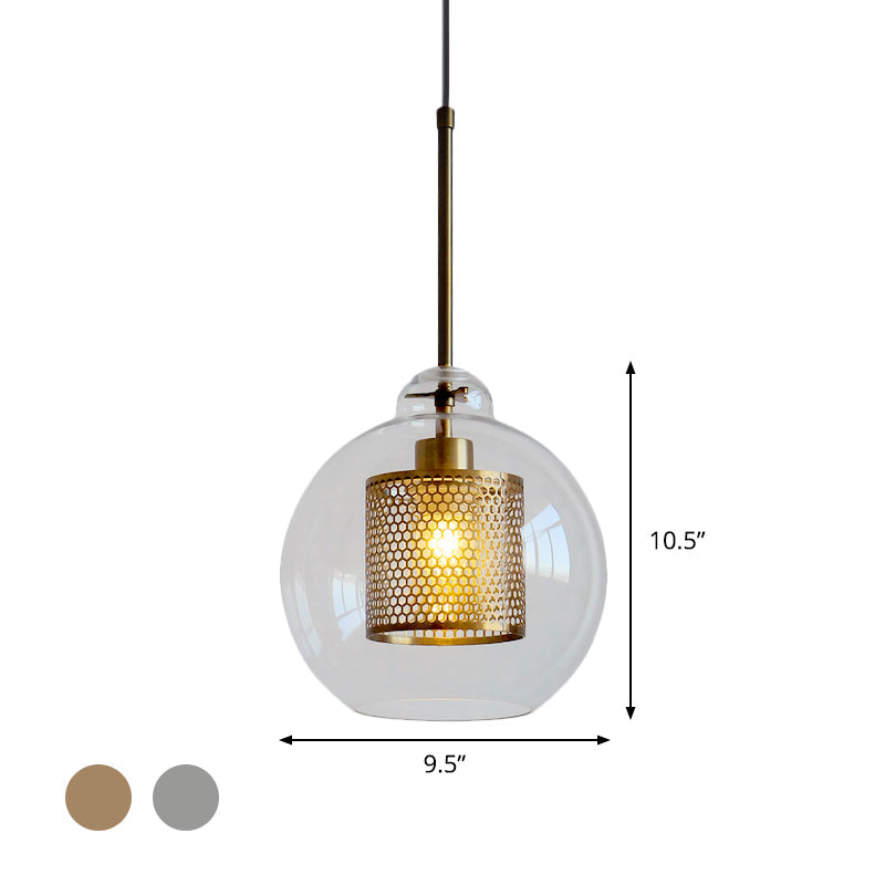 Contemporary Clear Glass Metal Pendant Light For Dining Room - 1-Light Orb Design