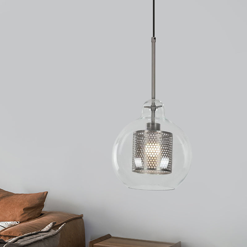 Contemporary Clear Glass Orb Pendant Light For Dining Room Chrome