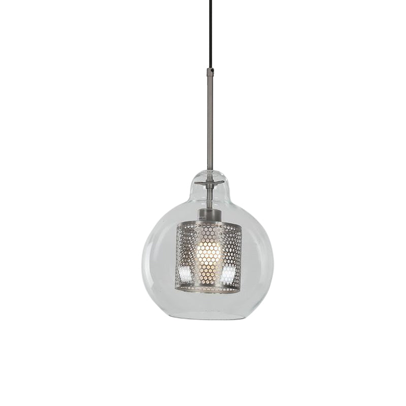 Contemporary Clear Glass Metal Pendant Light For Dining Room - 1-Light Orb Design