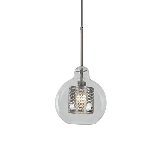 Contemporary Clear Glass Metal Pendant Light For Dining Room - 1-Light Orb Design