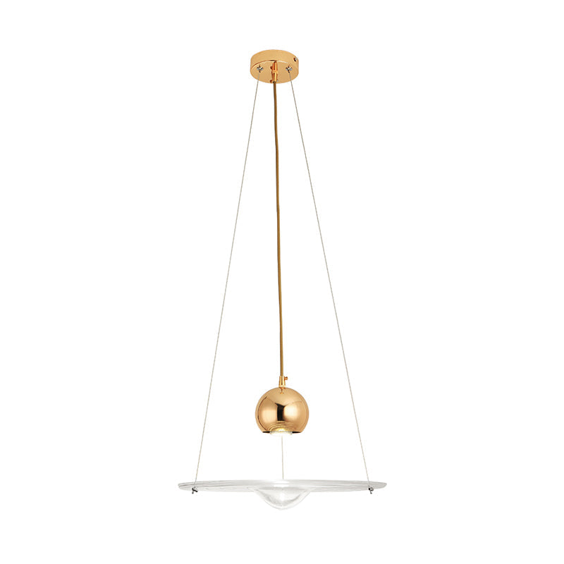 Modern Gold Pendant Lamp With Clear Glass Disc - Perfect For Cafe And Dining Room Lighting