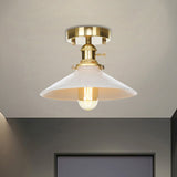 Vintage Metal Cone Ceiling Light Fixture - White Semi Flush Mount For Kitchen