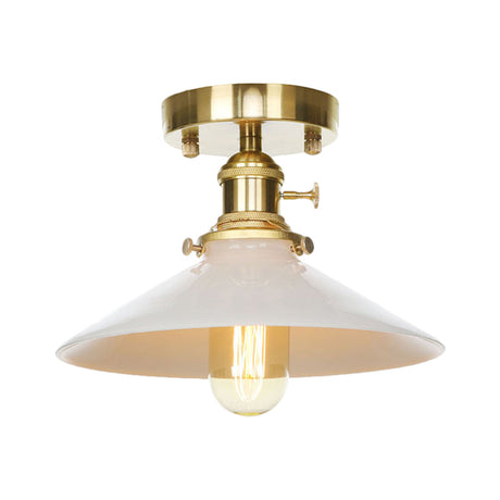Vintage Metal Cone Ceiling Light Fixture - White Semi Flush Mount For Kitchen
