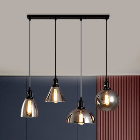 Black Industrial Smoked Glass Cluster Pendant Light With Geometric Shade - Multiple Hanging Lights 4