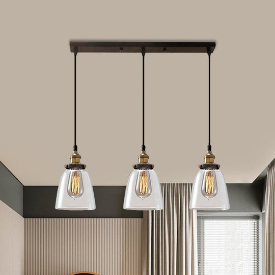 Cone/Bowl Smoked Glass Industrial Pendant Hanging Lamp - 3-Light Coffee Shop Fixture With