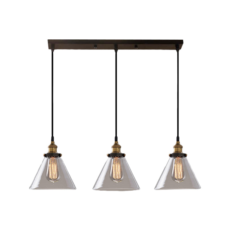Cone/Bowl Smoked Glass Industrial Pendant Hanging Lamp - 3-Light Coffee Shop Fixture With