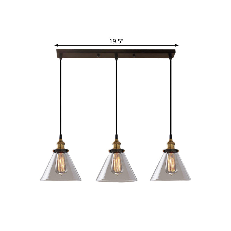 Cone/Bowl Smoked Glass Industrial Pendant Hanging Lamp - 3-Light Coffee Shop Fixture With