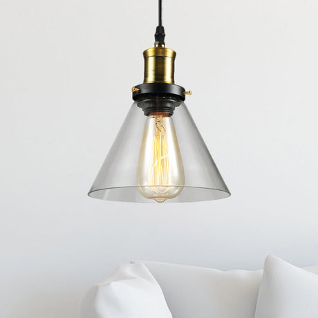 Vintage Brass Hanging Ceiling Light With Clear Glass Cone/Globe Pendant For Living Room