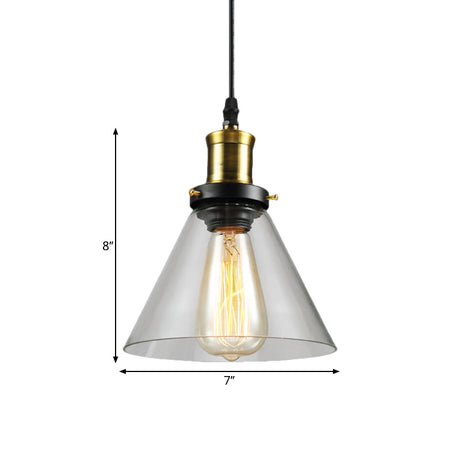Vintage Brass Hanging Ceiling Light With Clear Glass Cone/Globe Pendant For Living Room
