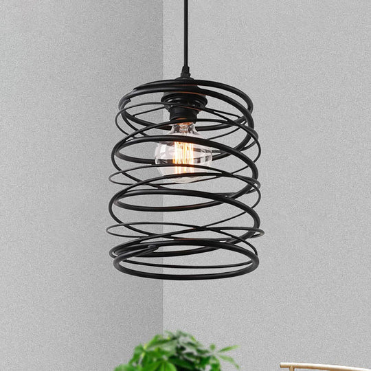 Swirl Shade Pendant Lighting - Industrial Style Metal Ceiling Light Fixture With Ribbon Design In