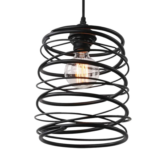 Swirl Shade Pendant Lighting - Industrial Style Metal Ceiling Light Fixture With Ribbon Design In