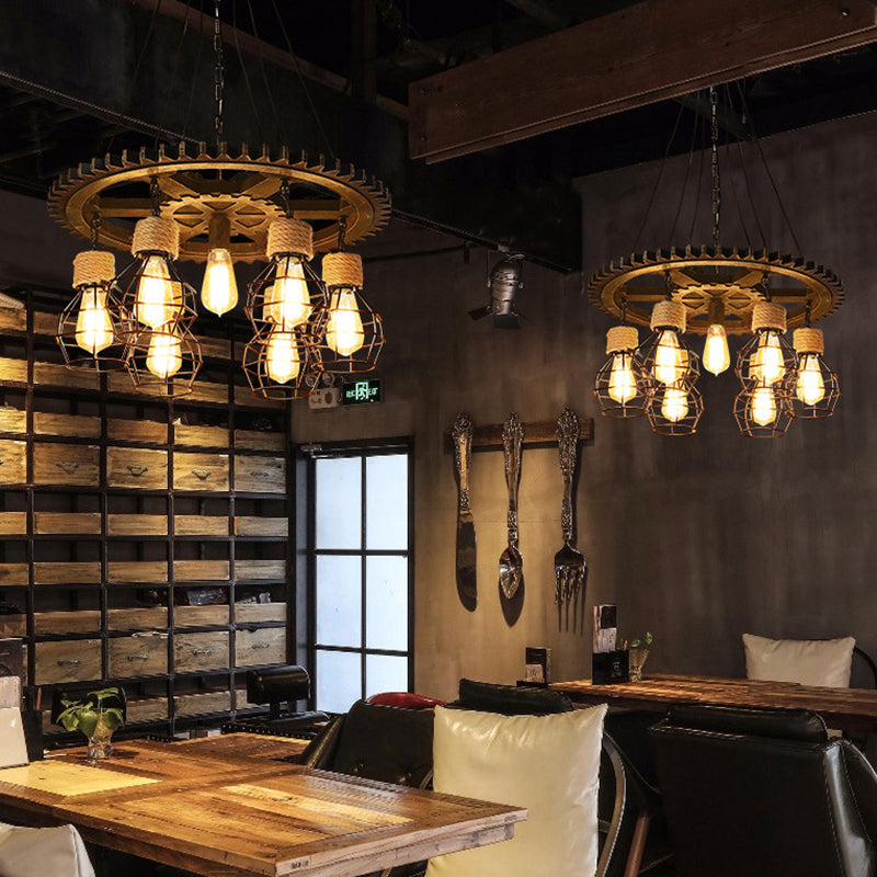 Antique Style Black Iron Pendant Light With Wire Guard - 5/7-Head Suspended Lamp Fixture 7 /